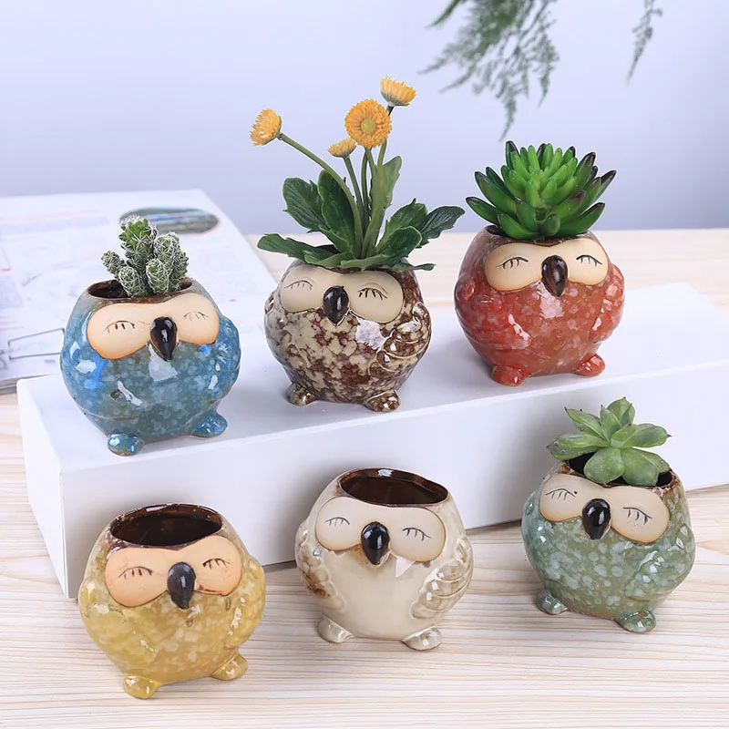 Bonsai Garden Gift - กระถางเซรามิกรูปนกฮูกขนาดเล็ก น่ารัก สไตล์การ์ตูน สำหรับปลูกแคคตัส บอนไซ ดอกไม้
