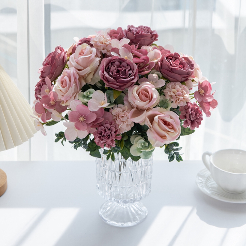 7 ส้อมผ้าไหม Peony Rose ไฮเดรน - Bonsai Garden Festival บทวิจารณ์และราคา